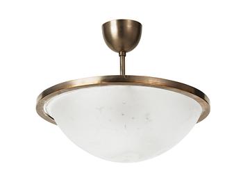 An Edward Hald engraved glass hanging lamp, Orrefors, Sweden 1920's.
