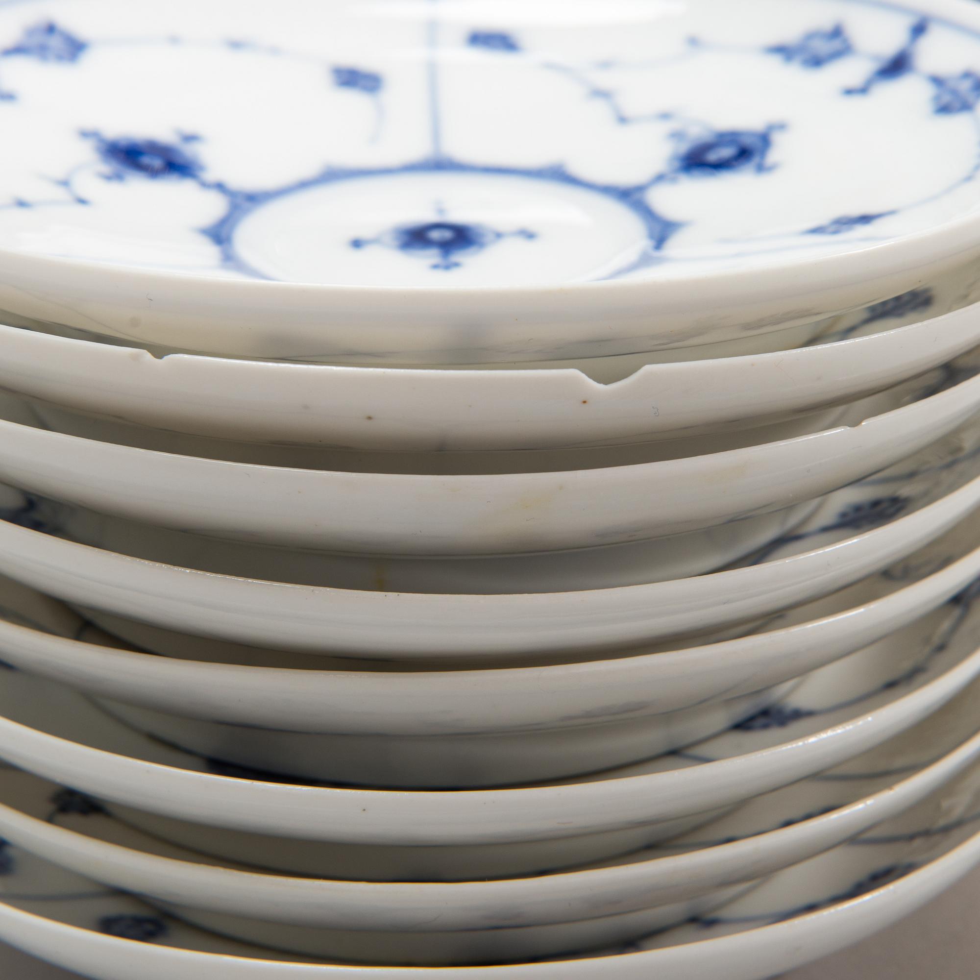 A 73-piece 'Blue Fluted Plain' porcelain tableware set, Copenhagen, Denmark, mostly 1940s-60s.