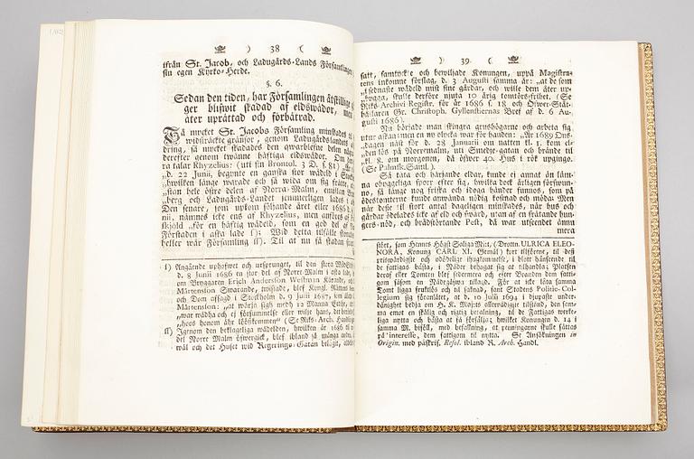 BOK, "St Jacobs Minne eller historisk Berättelse om St Jacobs och Johannis församling" av Fred Wittingh, Stockholm 1771.