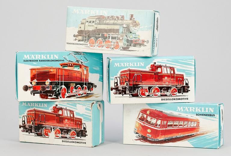 PARTI LOK, 5 st, Märklin H0 3064, 3031, 3001, 3065 och 3016, 1900-talets andra hälft.