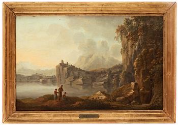 Anton Carl Dusch, Italieniserande landskap med eremit vid en grotta.
