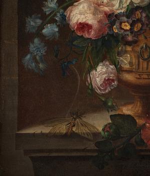 DUTCH SCHOOL, around 1700. Still life with flowers, a bird nest and insects.