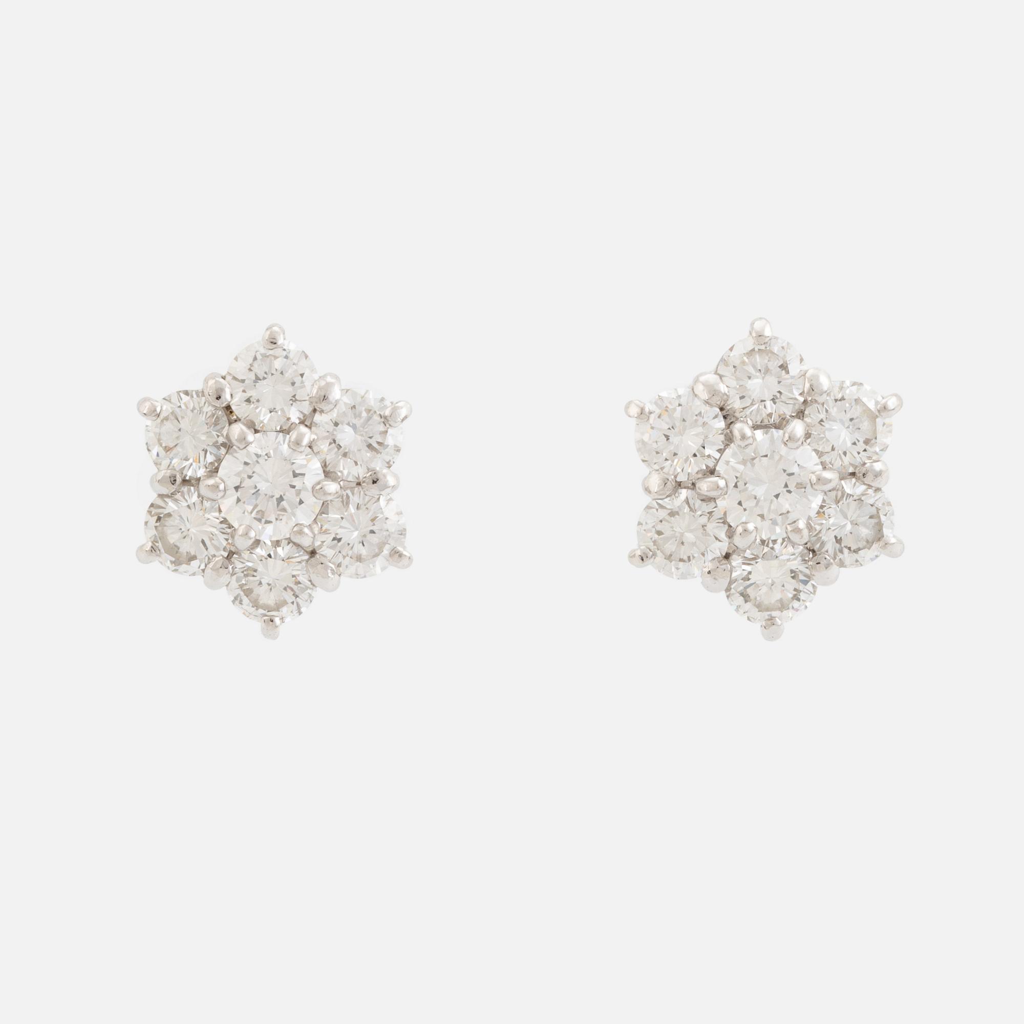 White gold and brilliant cut diamond earrings.