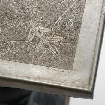 Anna Petrus, a pewter top tray table on a base by Uno Åhrén, executed in her studio, Stockholm, ca 1922-25.
