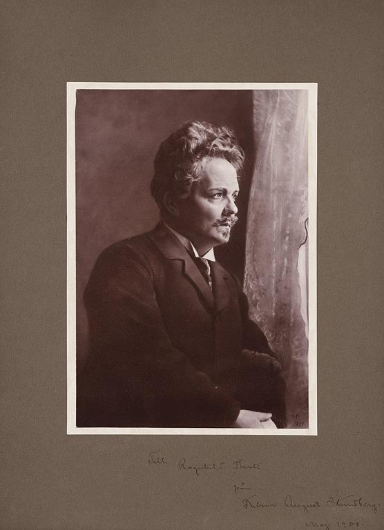 AUGUST STRINDBERG (1849-1912), photo from 1899 Herman Andersson, with Strindbergs inscription dated maj 1900.