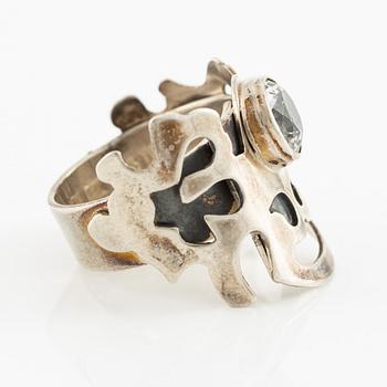 Jan-Christer Lundqvist, ring, sterling silver, with a white faceted stone, Skövde 1997.