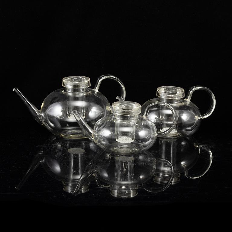 WILHELM WAGENFELD, 3 tea pots, Jenaer Glaswerk, Schott & Gen, Germany.