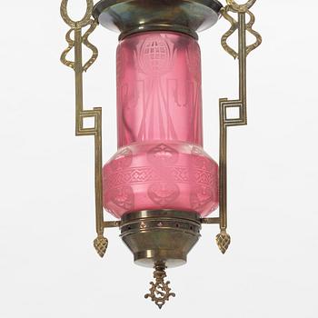 A glass ceiling lamp, around 1900.