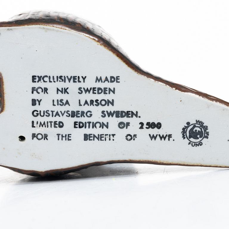 Lisa Larson, a 'Pilgrimsfalk' and 'Bison' figurine, Gustavsberg for NK, Nordiska Kompaniet in collaboration with WWF.