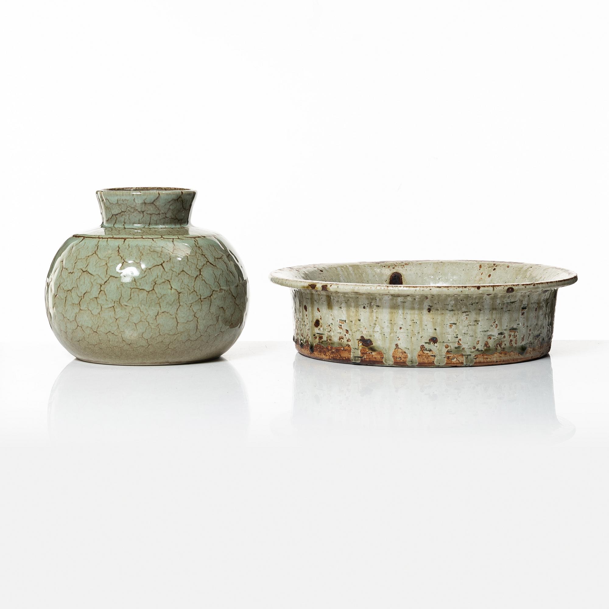 Carl-Harry Stålhane, a stoneware vase and Marianne Westman, a bowl, Ateljé Rörstrand.