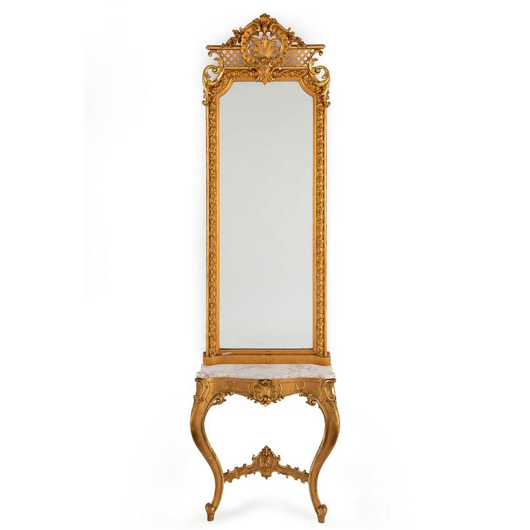 A mirror and console table, late 19th century.