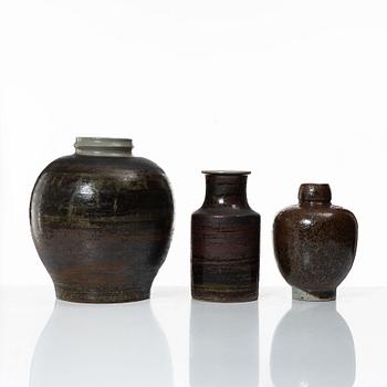 Carl-Harry Stålhane, three unique stoneware vases, Designhuset, Lidköping.