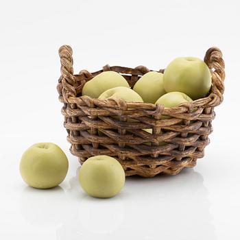 Ingrid Herrlin, a stoneware basket with green apples, own workshop.