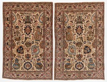 A pair of semi antique Tabriz rugs, Northwest Persia, c. 210 x 136 cm.