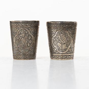 Koppar, ett par, silver, Persien, 1900-talets första hälft.