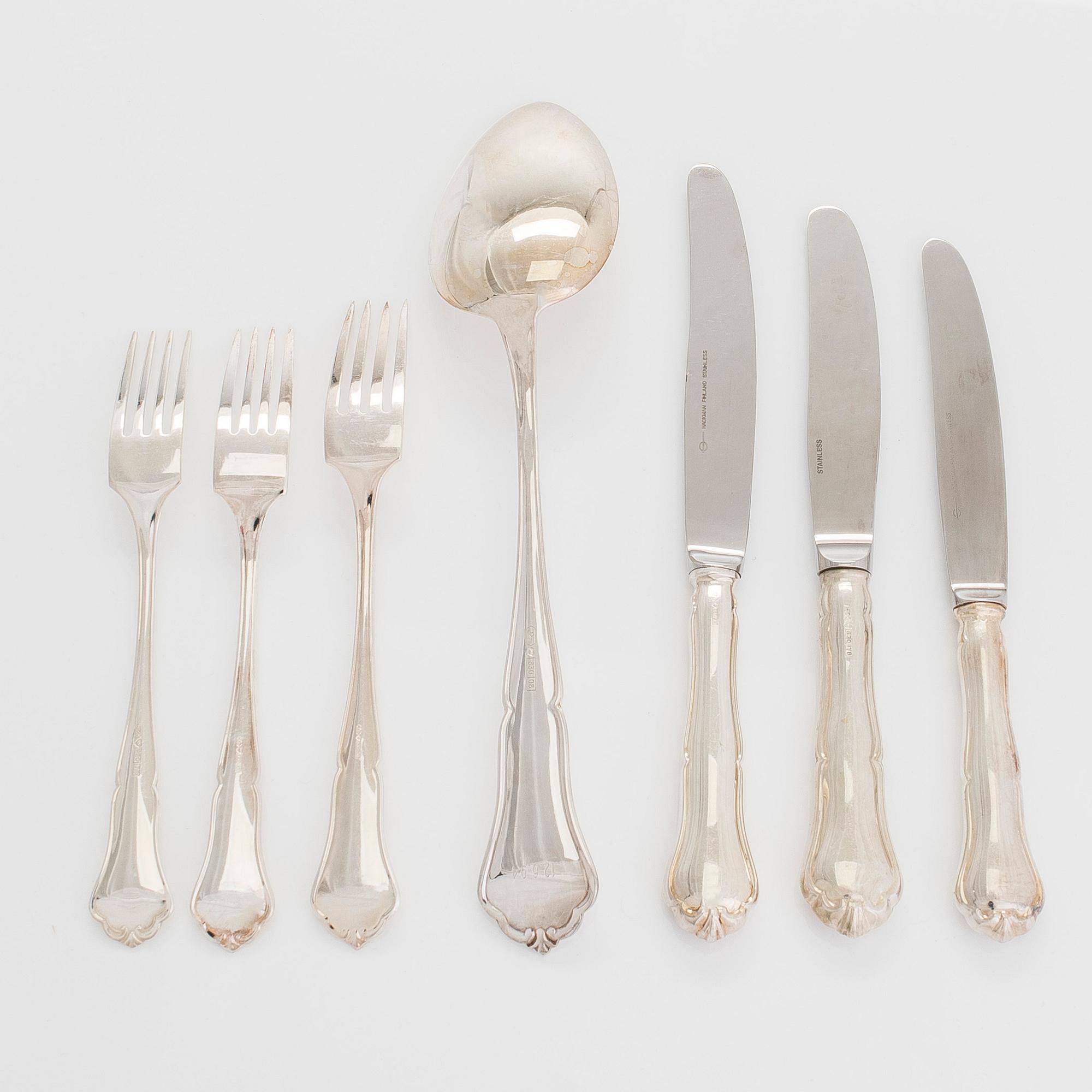 Bestickuppsättning, 55 delar, silver, "Chippendale", tre tillverkare, 1983-94.