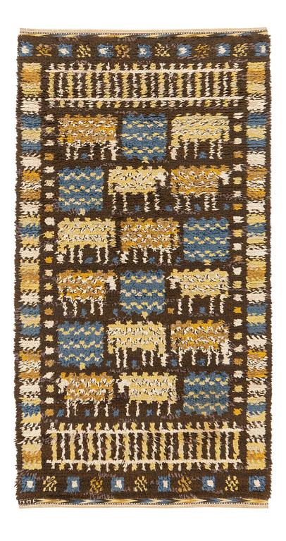 Märta Måås-Fjetterström, a carpet, "Fåren", knotted pile, ca 208 x 114 cm, signed MMF.