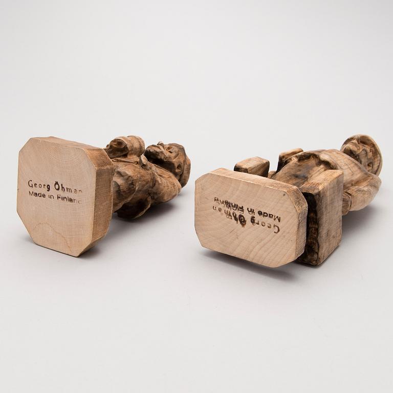 GEORG ÖHMAN, Puuveistoksia, 2 kpl, leimasigneerattu.