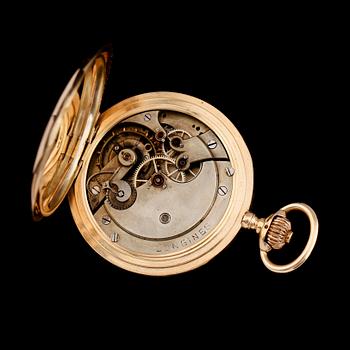 FICKUR, 14K guld, savonett, urverk märkt Longines, omkring år 1900.