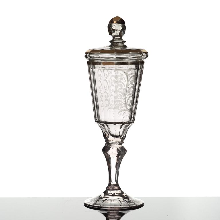 A Geman cut glass goblet with cover, 18th Century.