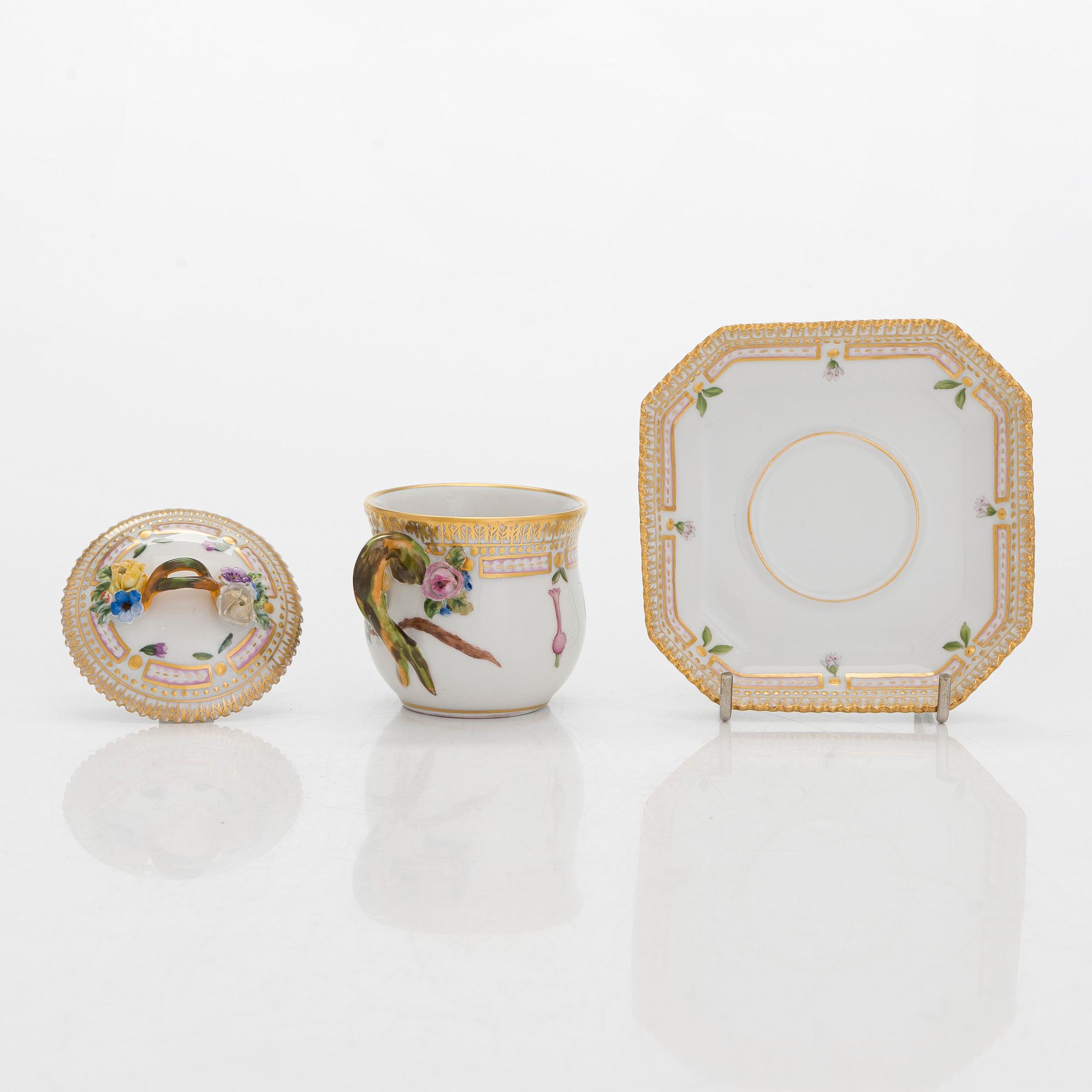 A ten-piece set of 'Flora Danica' porcelain tableware, Royal Copenhagen, Denmark, 1960s-70s.