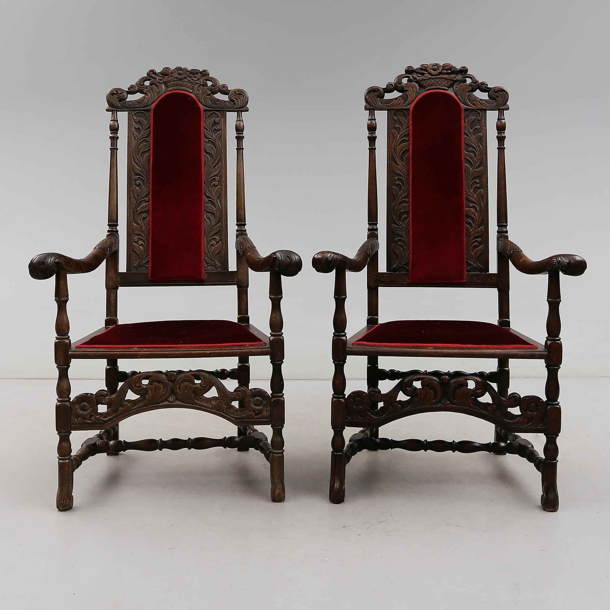 KARMSTOLAR, 1 par, barockstil, omkring år 1900.