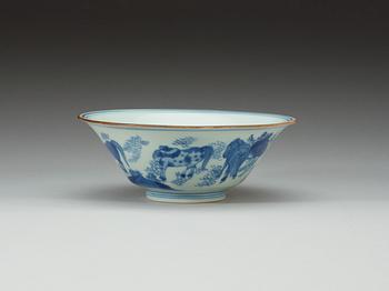 A blue and white Transitional bowl, 17th Century, with Jiajing six character mark.