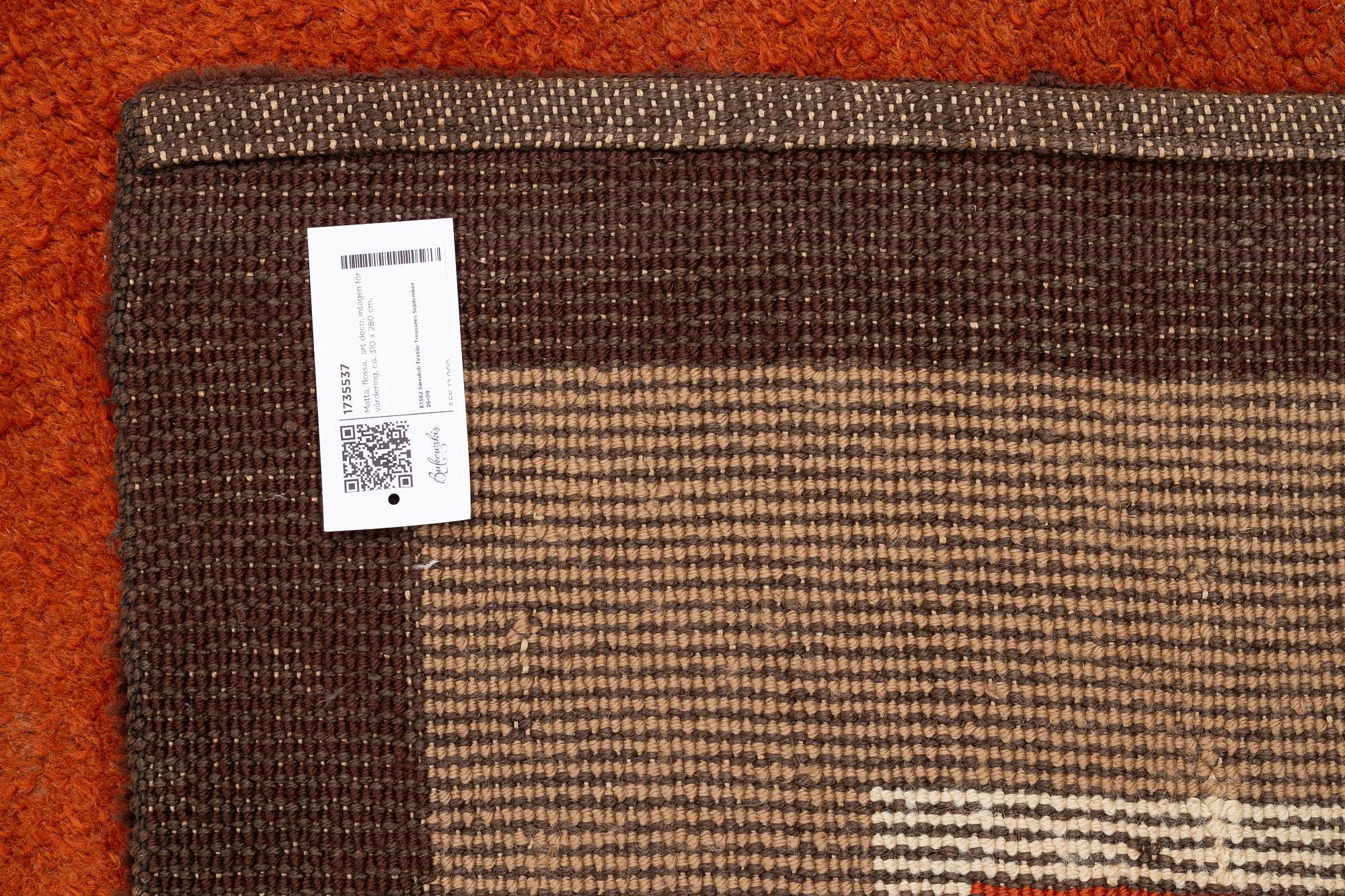 Matta, flossa, Norden, 1920/30-tal, ca 370 x 280 cm.