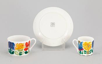 TE- OCH KAFFESERVIS, 19 delar. Benporslin, "Tahiti", Stig Lindberg, Gustavsberg, 1970-tal.