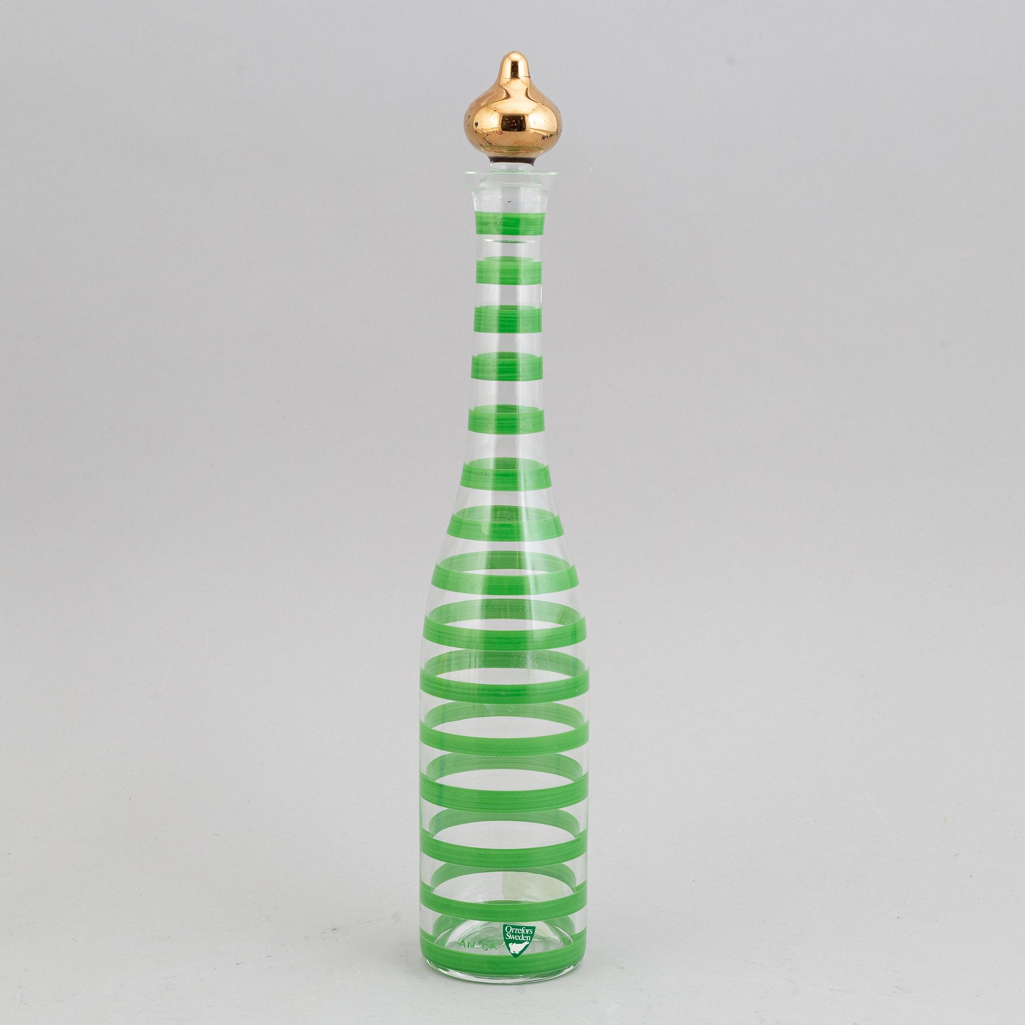 Anne Nilsson,  a set of10 glasses and decanter, "Clown", Orrefors.