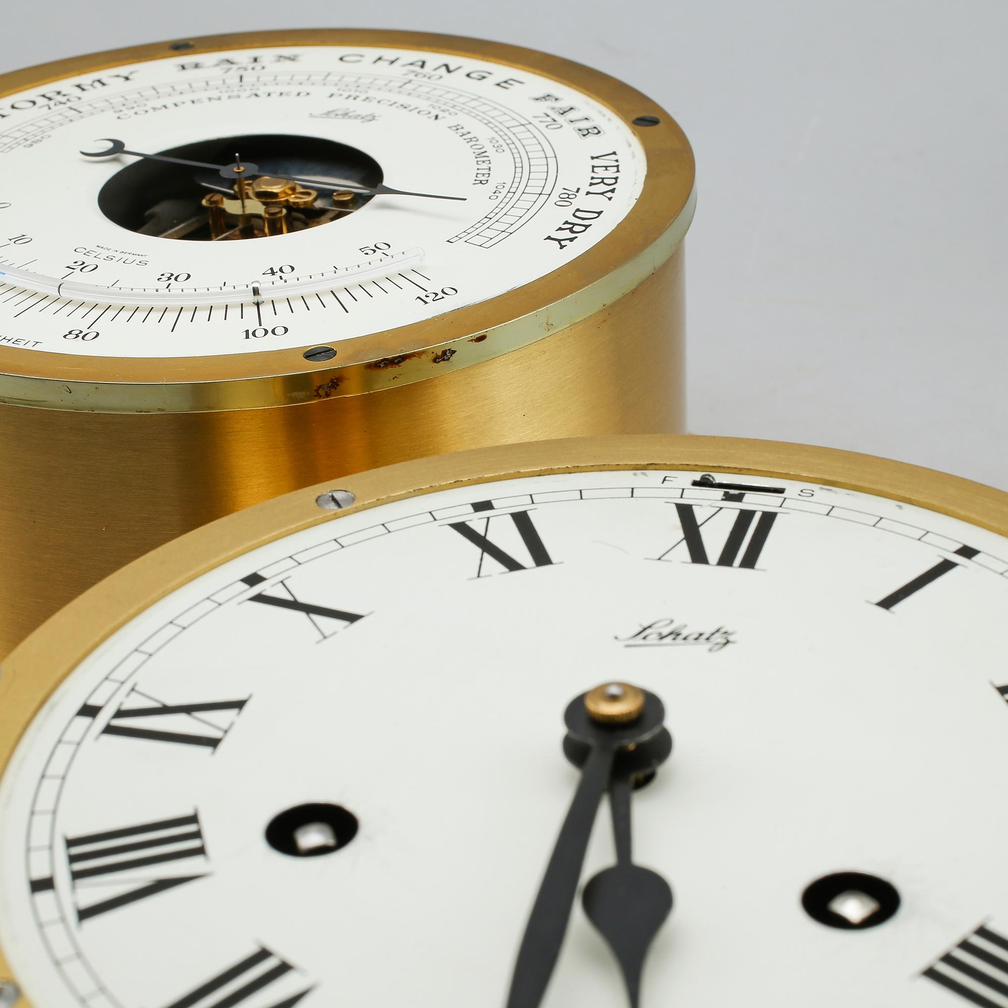 BAROMETER OCH SKEPPSKLOCKA, mässing, Schatz, 1900-tal.