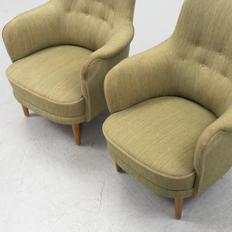 Carl Malmsten, a pair of 'Samsas' easy chairs from OH Sjögren. second part of the 20th Century.