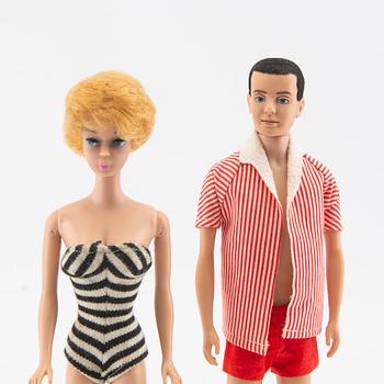 Barbie och Ken, dockor 2 st. samt kläder, vintage,"Barbie Bubblecut" Mattel 1961/62. "Ken" Mattel 1961/62.