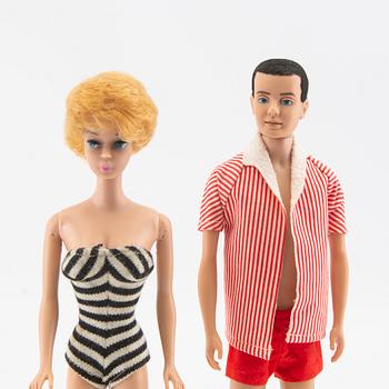 Barbie and Ken, dolls 2 pcs. and clothes, vintage, "Barbie Bubblecut" Mattel 1961/62. "Ken" Mattel 1961/62.