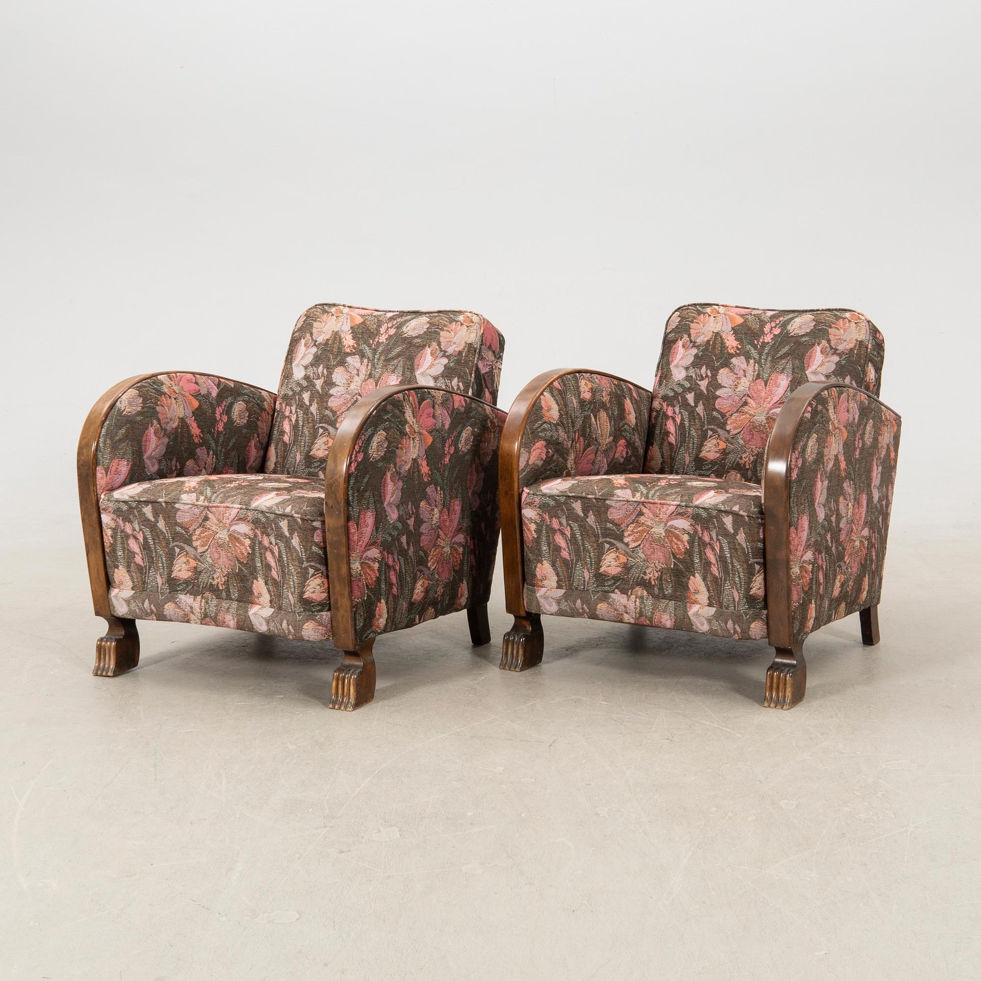 Armchairs a pair Swedish Modern 1940s.