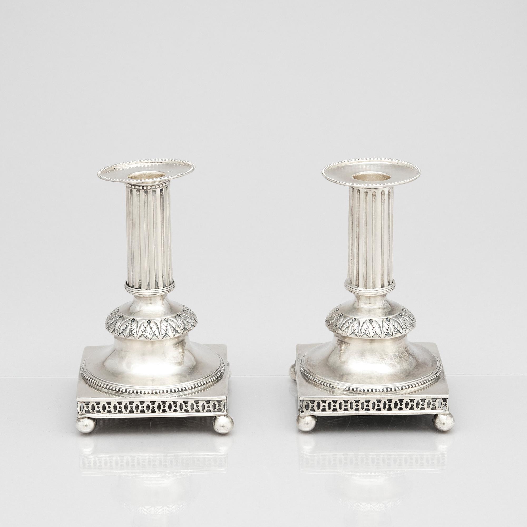 Mikael Nyberg, ljusstakar, ett par, silver, Stockholm 1796.
