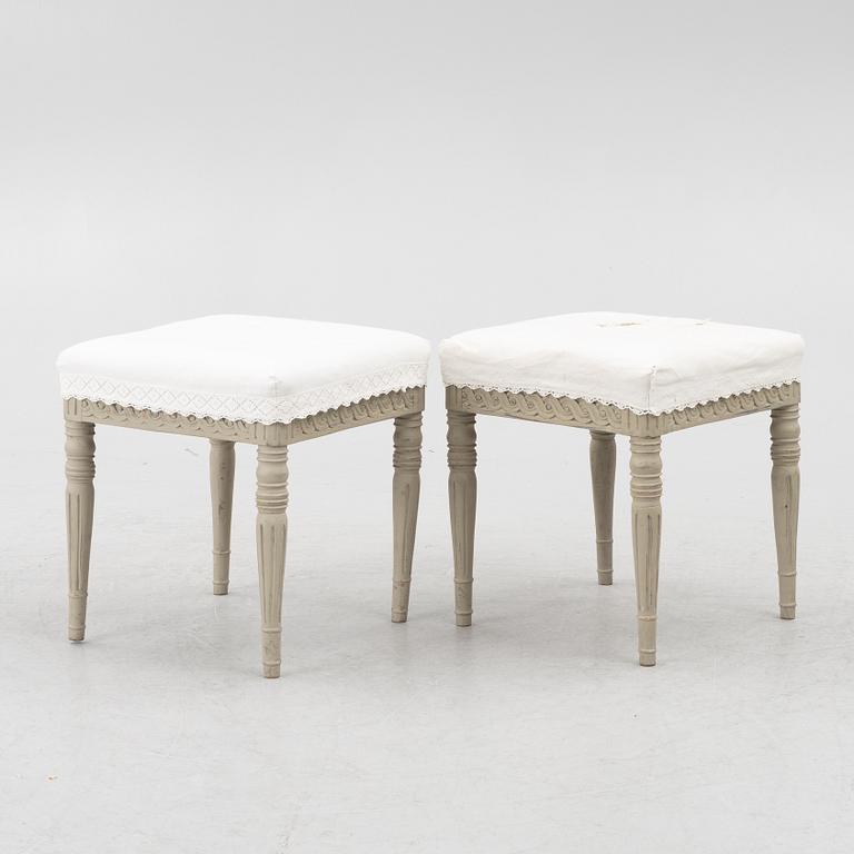 A pair of Gustavian style stools, Sweden, 19th century.