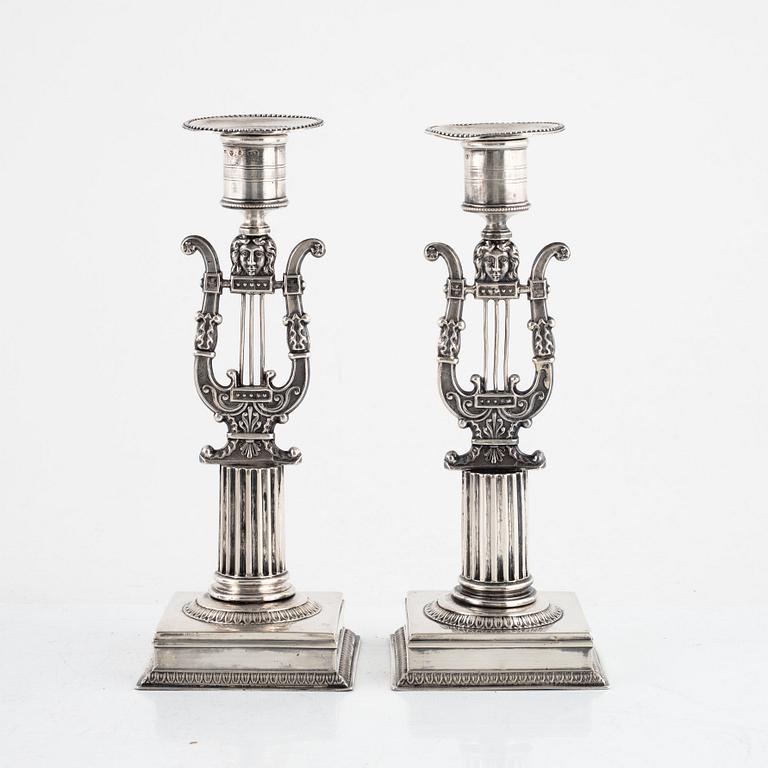A pair of Swedish silver candlesticks, mark of Adolf Zethelius, Stockholm, 1821.