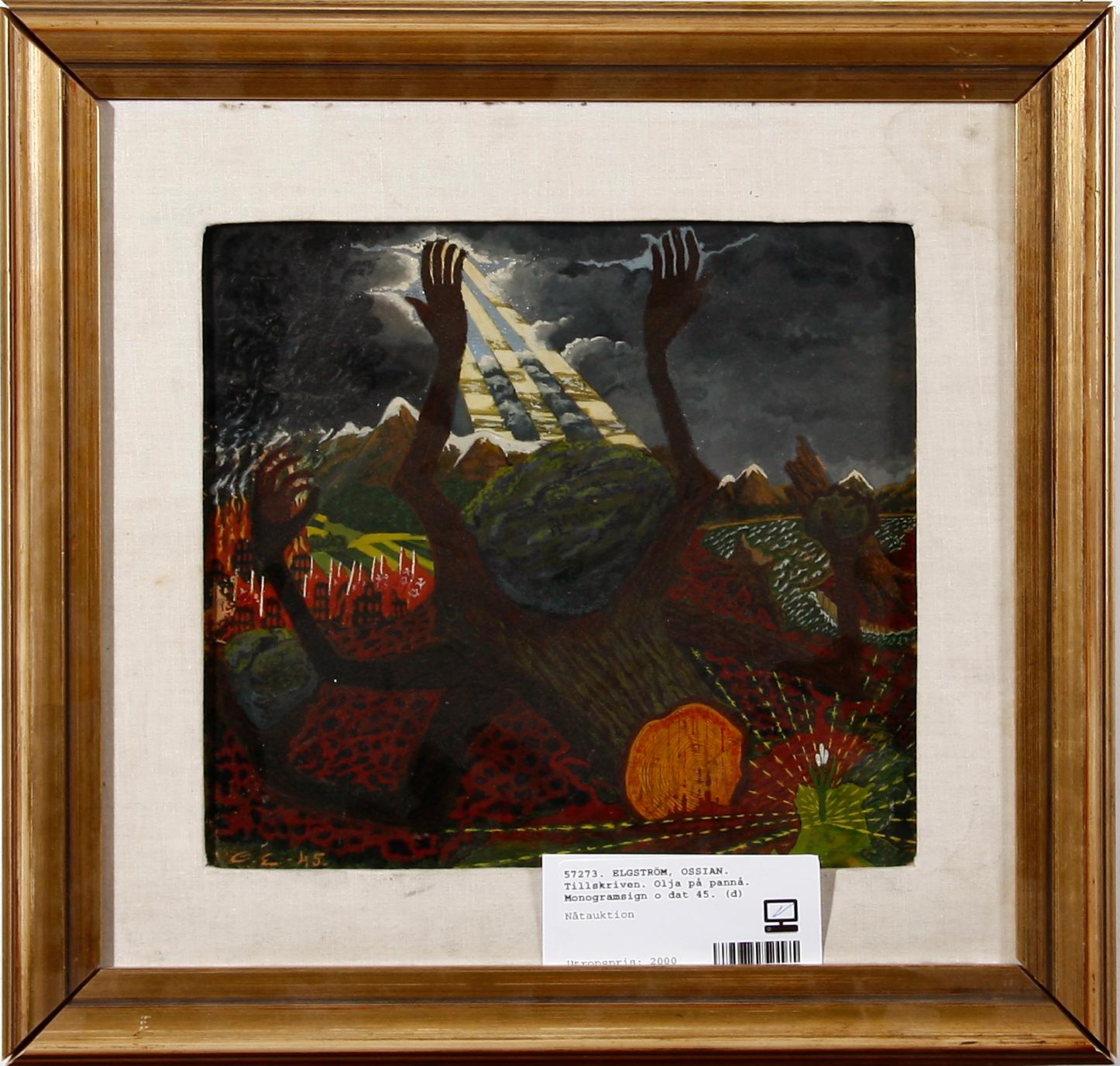 ELGSTRÖM, OSSIAN. Tillskriven. Olja på pannå. Monogramsign o dat 45.