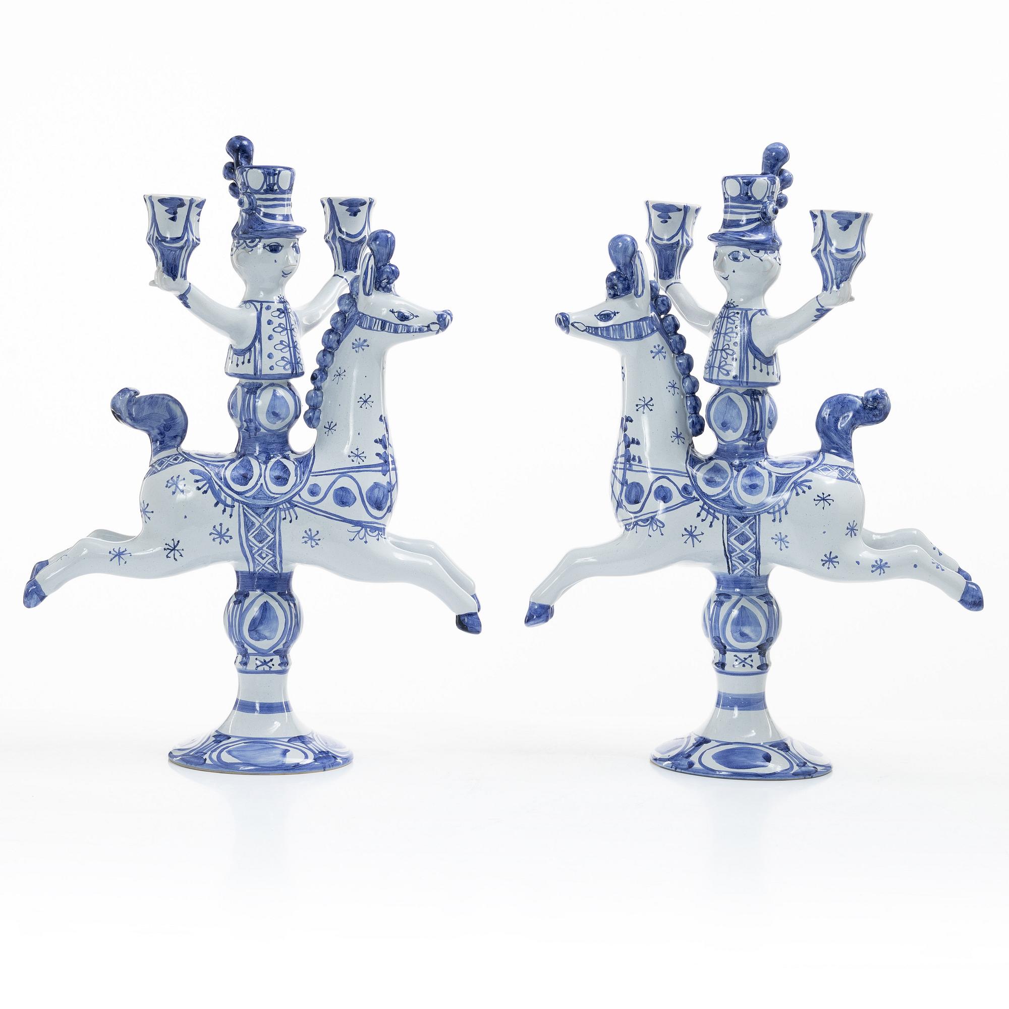 Björn Wiinblad, a pair of earthenware candelabras, Denmark, 1997.