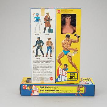 BIG JIM, 12 stycken actionfigurer i originalkartong och fraktlåda, Mattel, 1980.