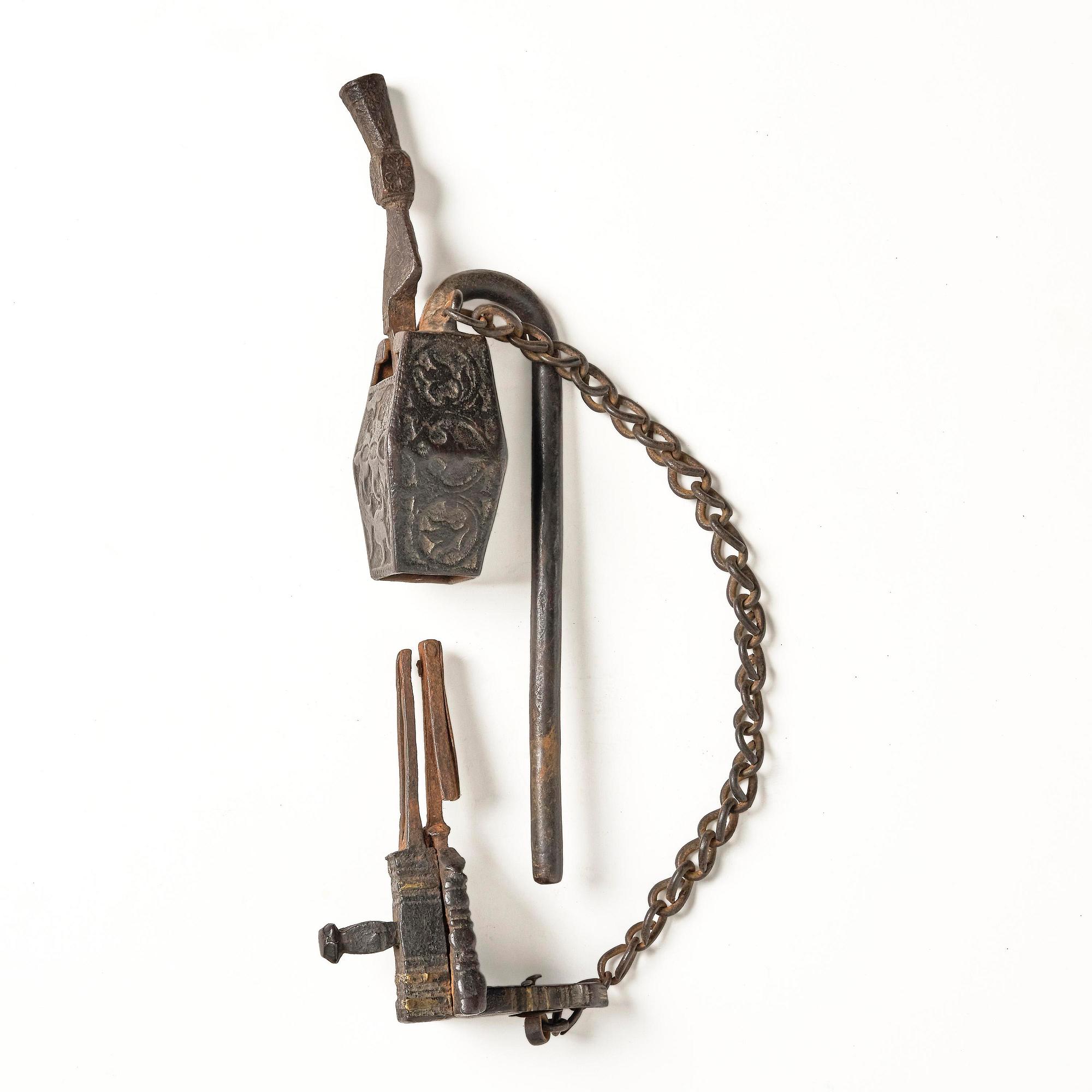 A cast Iron 'Temple lock', Nepal, 19th century.