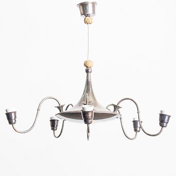 Elis Bergh, Attributed to. Ceiling lamp, silver plate, Swedish Grace, 1920s-30s.