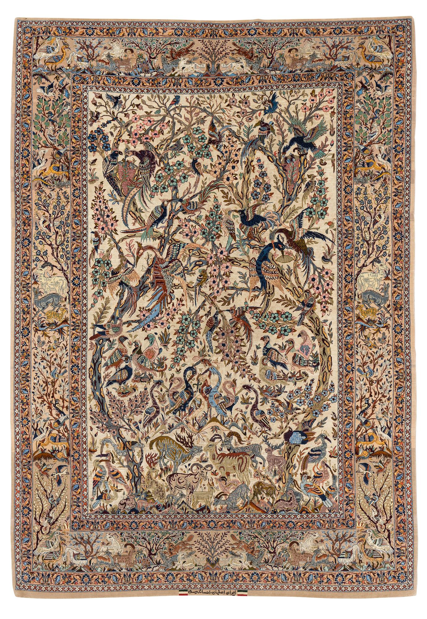 A carpet, semi-antique Esfahan, part silk, signed Eshan doust, ca226,5 x 126 cm.