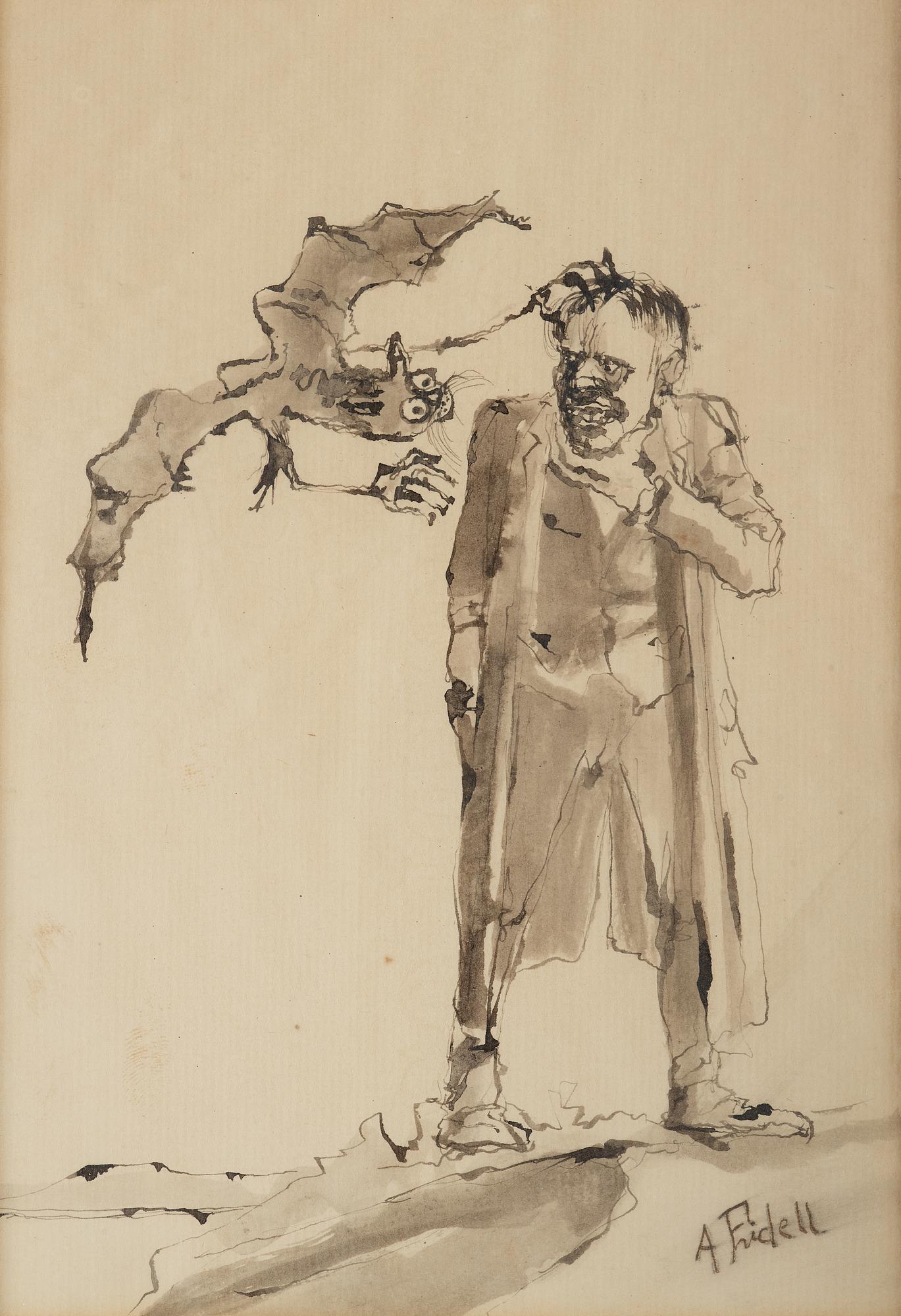 Axel Fridell, indian ink and wash, signed.