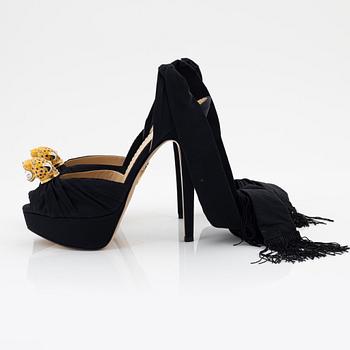 Charlotte Olympia, a pair of black crepe de chine sandals, size 37.