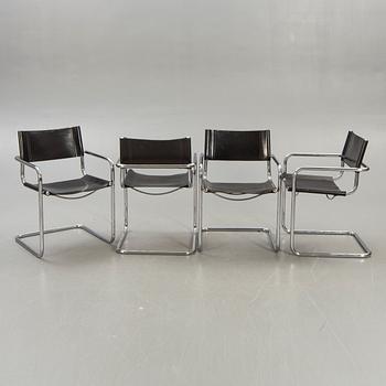 A set of four Italian chrome and leather chairs later part of the 20th century.