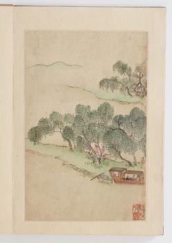 An album with eight landscape paintings, copies after Gu Fang (Gu Ruozhou, active c. 1700), Qing dynasty, 19th Century.