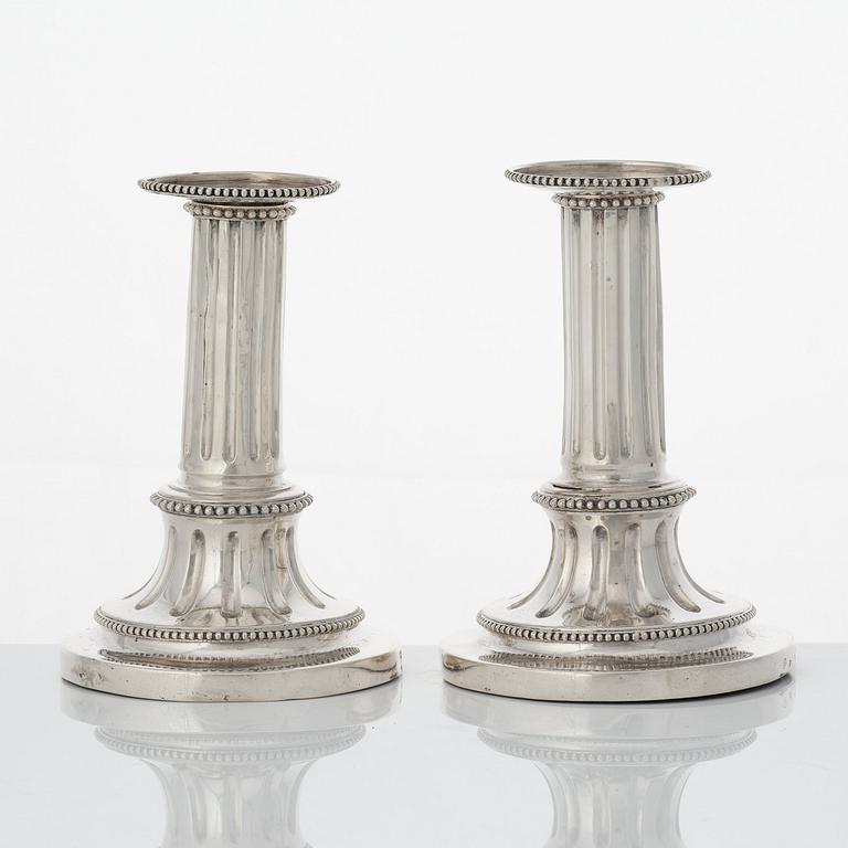 A pair of Swedish Gustavian travel candlesticks, mark of Johan Henrik Schvart, Karlskrona 1789.