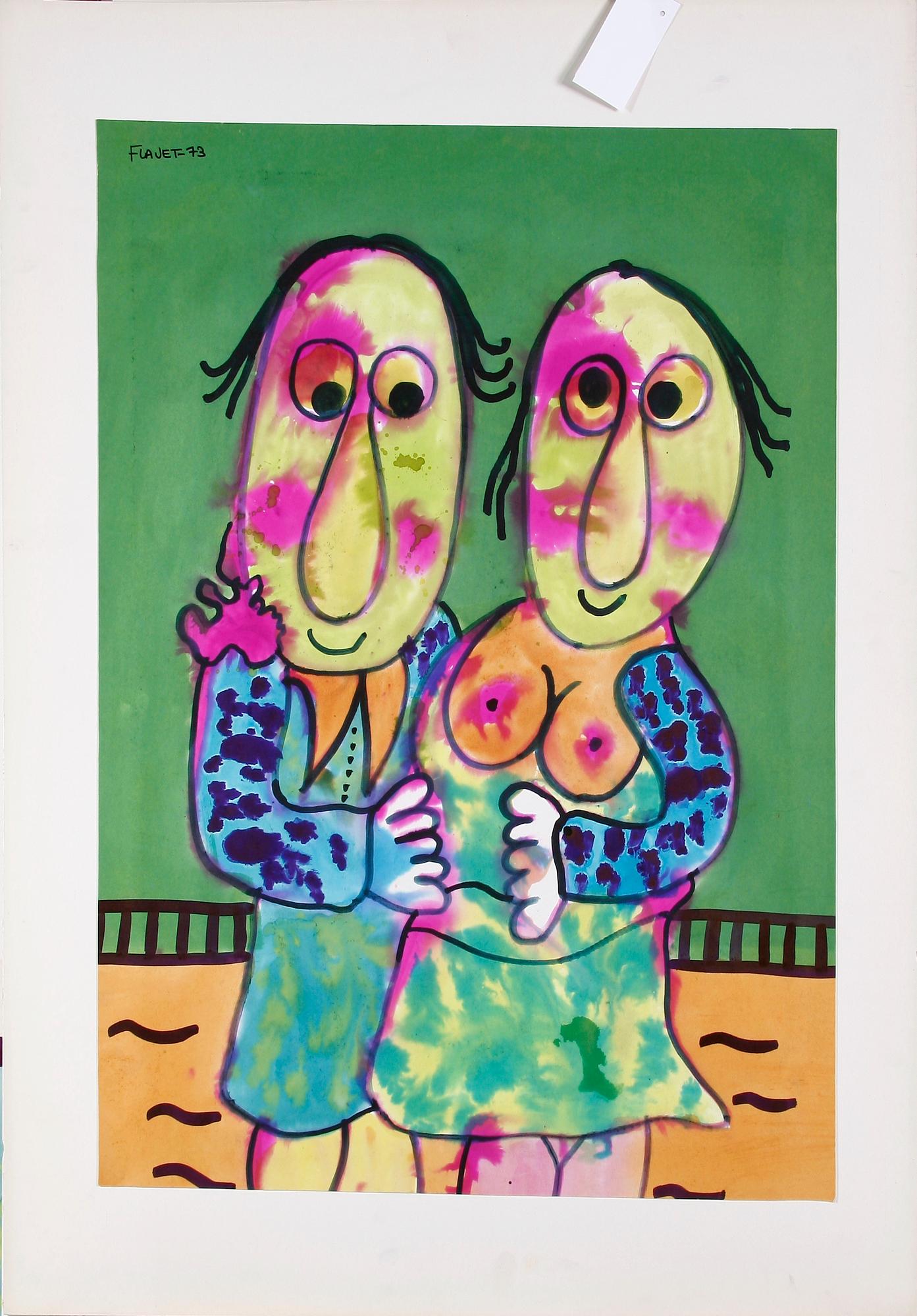 CLAUDE FLAVET, blandtekniker, 3 st, sign och dat -73.